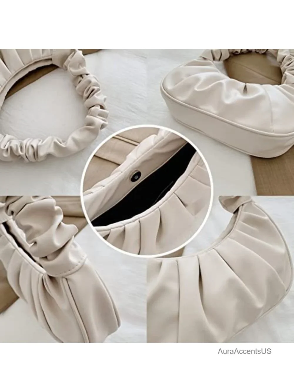 Vegan Leather Ruched Hobo Purse with Magnetic Clasp